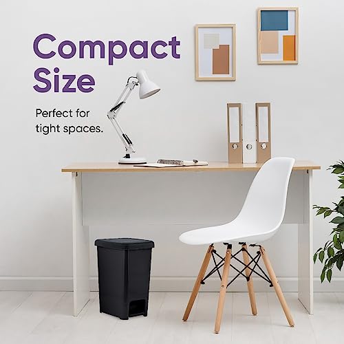Image of Superio Slim Step On Pedal Plastic Trash Can, Waste Bin for Under Desk, Office, Bedroom, Bathroom, Kitchen (2.5 gal) (Black)