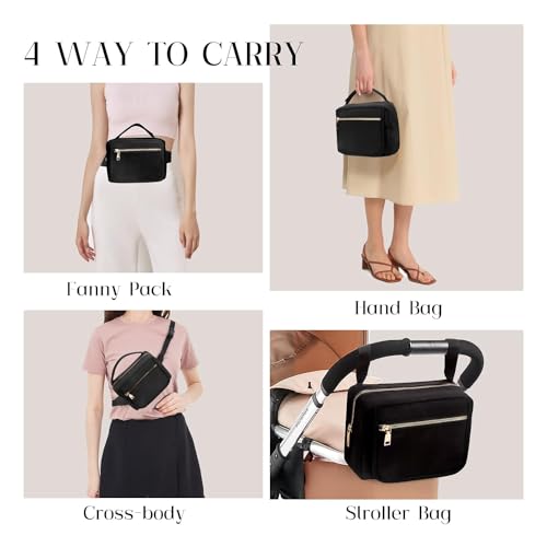 Image of printe Small Diaper Bag with Portable Changing Pad, Crossbody Fanny Pack with Wipes Pocket for Stroller, Women Waist Bag for Travel, Black Large