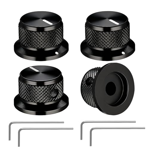 DROK Aluminium Potentiometer Knobs 6mm - Pack of 4 Black Guitar Knobs for Bass/Guitar/AMPS/Preamps with Set Screw and Allen Wrench