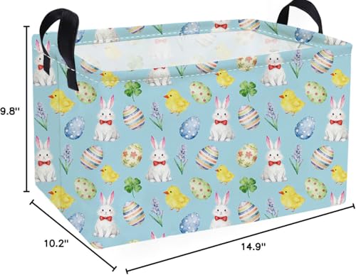 Image of Essme Rectangular Easter Basket, Kids Storage bin Organizer with Handles for Easter Decor,Shelf Basket,Toy Organizer,Easter Baskets.(Blue Easter)