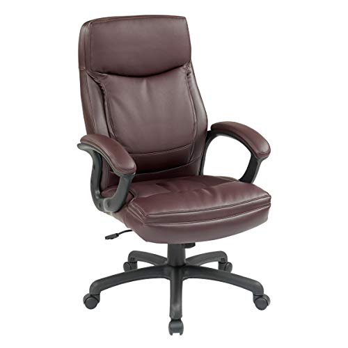 Office Star EC Series Executive Bonded Leather High Back Adjustable Office Chair with Thick Padded Contour Seat and Locking Tilt Control, Burgundy