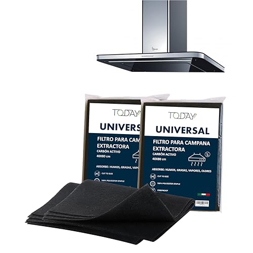 Today – 2 filtros universales de carbón activo para campanas de cocina, 40 x 80 cm – Recortable, antiolor, retiene la grasa y la humedad – Paquete doble – Fabricado en Italia