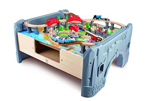 Jouet Hape Table Train d'Activités pour Circuit Train Bois - Plateau de Jeu + Accessoires Construction Circuit Bois Variés - Jeu Educatif Enfant de 3 ans et Plus - Compatible Marques Traditionnelles