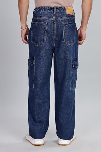 Image of INKD Men's Cargo Baggy Jeans - Mid-Rise | 100% Cotton | Contrast Stitch| 6 Pocket Styling | Baggy Jeans for Man | Loose fit & Comfortable (Available in Plus Sizes)