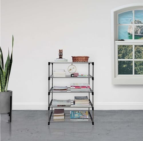 Image of Shoe Rack for Home Multi Tier Plastic Shelf Organizer with Metal Frame - Space Saving Footwear Stand with Open Slat Design for Entryway Bedroom Closet Storage (5 Tier Shoe Rack)