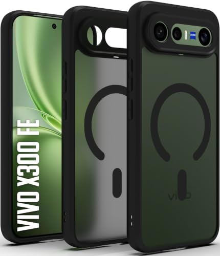 Image of RIGGEAR Shockproof Sleek Hybrid Armor Back Cover Case Compatible with MagSafe Accessories for Vivo X300 FE 5G (Smoke Black Matte PC + Black TPU Bumper)