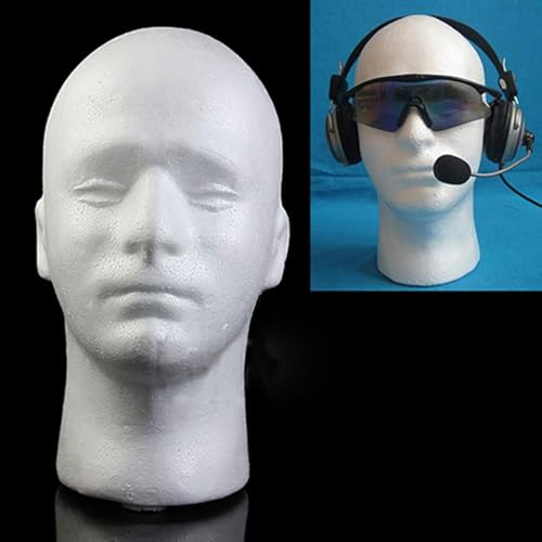Remorui Flocking Tall White Styrofoam Male Mannequin Head Model - Long Neck Foam Manikin Wig Stand Hat Glasses Scarf Display Holder DIY Photography Props for Hair Accessories