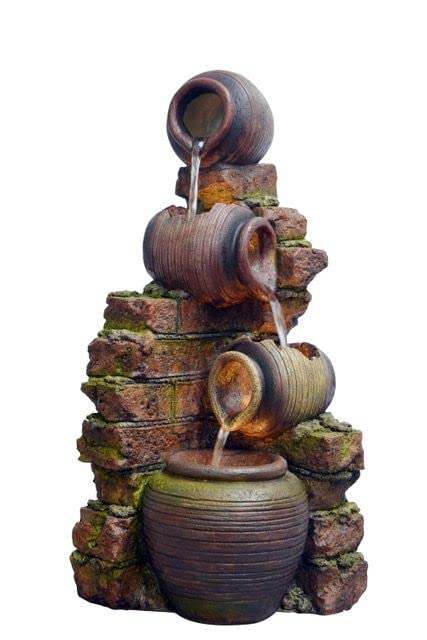 Tranquility Compact Moroccan Pots Mains Powered Water Feature,Waterfall, Water Fountain, Garden Decoration, Garden Feature