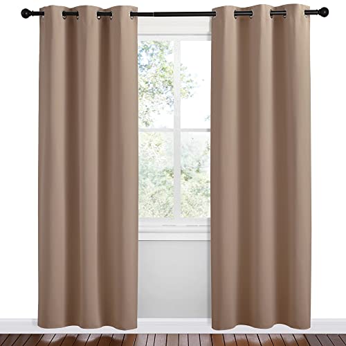 Image of NICETOWN Short Window Curtains and Drapes, Set of 2, 42 by 78 Inch, Cappuccino, Thermal Insulated Solid Grommet Blackout Curtains /Drapes for Bedroom Samll Window