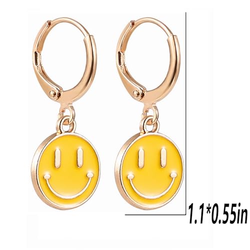 Image of Smiley Face Earrings Huggie Hoop Y2K Preppy Happy Lightning Bolt Heart Star Small Dangle Colorful Gold White Red Pink Yellow Blue Jewelry