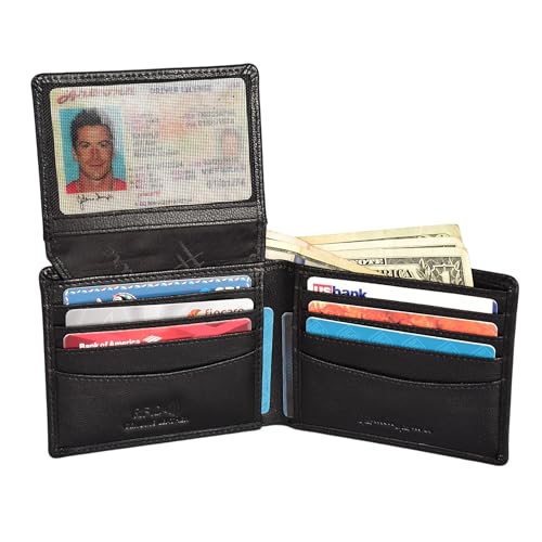 Black Top Grain Leather Wallet for Men | RFID Blocking | Extra Capacity Slim Bifold Wallet with 2 cash Comp, 2 ID &10 credit card Slots | Ultra Strong Stitching | Gift for Him (Black)4