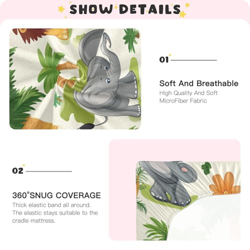 Image of Crib Sheet Breathable Soft Crib Mattress Sheet for Baby Toddler Boys Girls Fitted Crib Sheet Fit Standard Crib Mattress 39 x 27 Inch Beige Lion Elephant Giraffe Cartoon