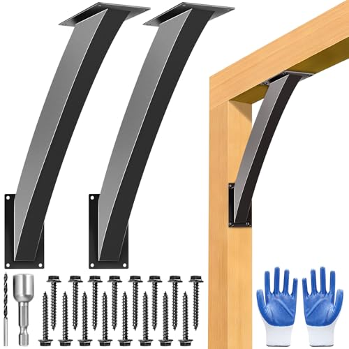 Image of Heavy Duty Arc 45 Degree Angle Bracket, Wood Pergola Bracket Kit-2 Pcs for 4''x4'' Post, Pergola Accessories, for Gazebos, Decks, Porches, Log Cabins etc., Wood Post and Beam Angle Support Brackets