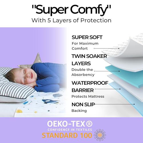 Hygge Sheets® Potty Training Pee Pads for Kids, Toddlers - 2 Pack - 100% Waterproof, Non Slip Bed Wetting Pad for Twin Beds - Washable, Reusable Mattress & Sheet Protector - Space
