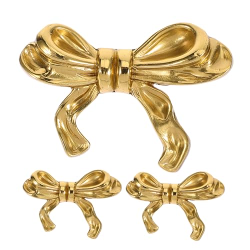 ULDIGI Elegant Bow Knobs 3pcs Brass Drawer Pulls Decorative Bow Handles for Furniture Vintage Style