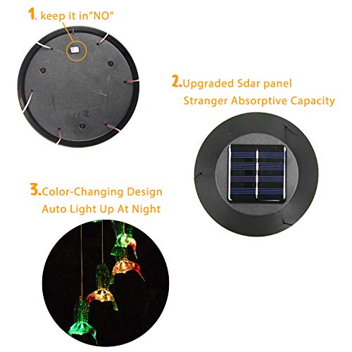 WERTIOO Solar Hummingbird Wind Chime Color Changing Solar LED String Lights Outdoor Mobile Hanging Patio Light
