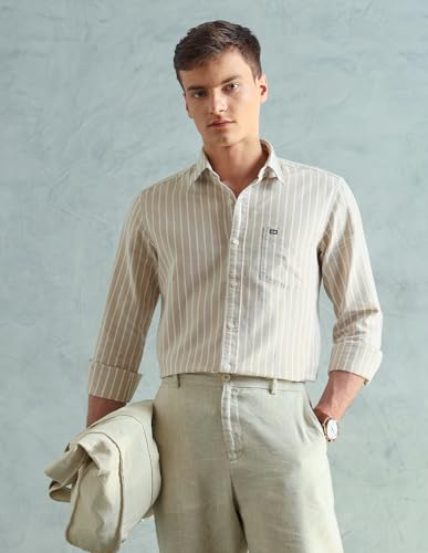 Image of Arrow Striped Slim Fit Mens Casual Shirts - 100% Cotton, Breathable & Comfortable, Full Sleeves Shirts for Men
