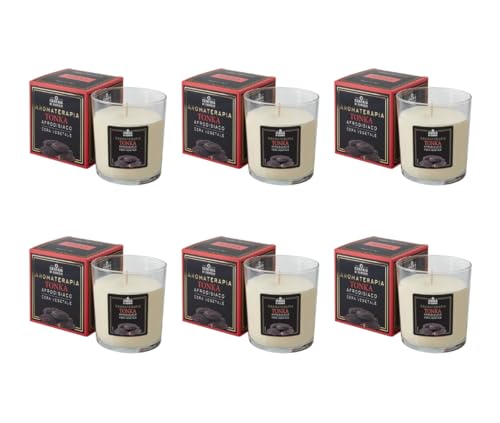 Lot de 6 bougies parfumées en cire végétale – Fabriqué en Italie – Aromathérapie – Tonka – Aphrodisiaque – Durée 44 heures – Cereria Di...