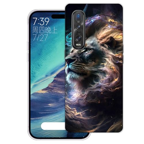 WUACYEAMING Cover per Oppo Find X2 Pro,Cover Case in Silicone Trasparente Ultra Sottile e Leggera, Anti Ingiallimento Custodia con Antiurto, Anti-Graffio e Retro TPU-(leone)