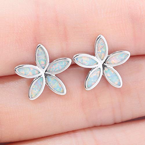 Cinily Flower Stud Earrings 18K White Gold Plated White Fire Opal Earrings For Women Girls Opal Jewelry Gemstone Stud Earrings #TOP3