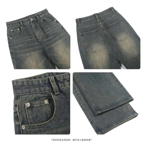 Men's Jean Wear American Knee Hole Solid Color Full Length Loose Straight Leg Denim Pants2