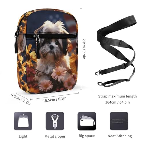 Personalized Small Crossbody Bag Water Resistant Messenger Bags Mini Shih Tzu Dog And Flowers Printing SlingBag For Men Women2