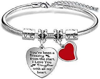 Daughter Gifts Daughter Bracelet for Women Adjustable Heart Pendant Bangle Gifts from Mum Dad Family