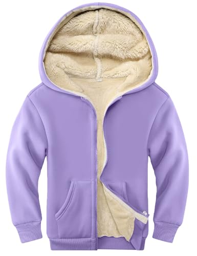 Unisex Boys Girls Sherpa Lined Fleece Jacket Hoodie Kids Warm Winter Zip Up Hooded Sweatshirt Jackets Coat 5-15Y