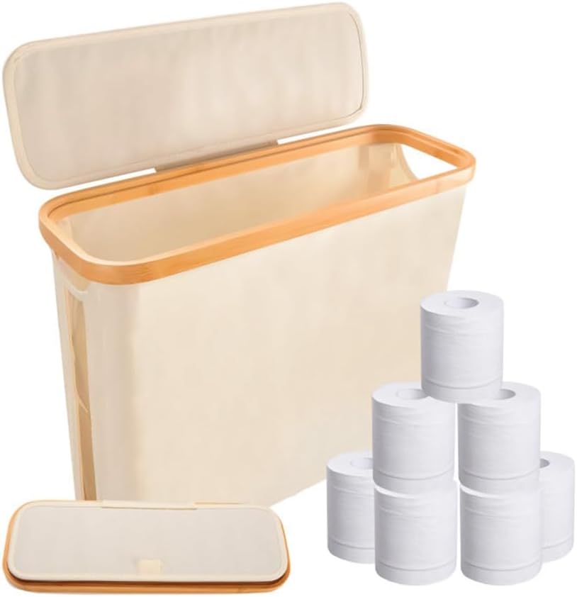 Toilet Paper Basket, Foldable Toilet Paper Storage Basket with Lid, Toilet Paper Storage Rack Creamy White