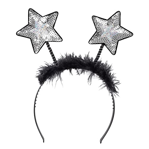 Boland - Tiara estrella con lentejuelas, diadema con plumas, tocado, disfraz, carnaval, fiesta temática, Nochevieja