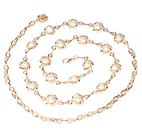 Women's Metal Chain Flower Pearl Belts Gold Silver