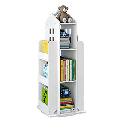 tonchean Bücherregal mit 3 Etagen drehbar Bücherregal Schloss weiß hoch Bücherregal Bodenstehend Aufbewahrungsregal Bücher Spiele Spielzeug Organizer Cover