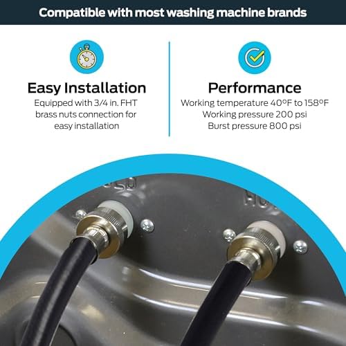 Eastman Rubber Washing Machine Hose, 3/4 Inch FHT x 3/4 Inch FHT Connection, 6 Foot Black Rubber, 60325N