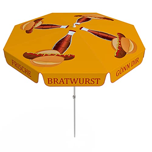 Vispronet Sonnenschirm Bratwurst Imbiss mit 2-teiligem Schirmstock - ∅ 180 cm - kippbar - für Garten, Balkon, Terrasse, Stehtische