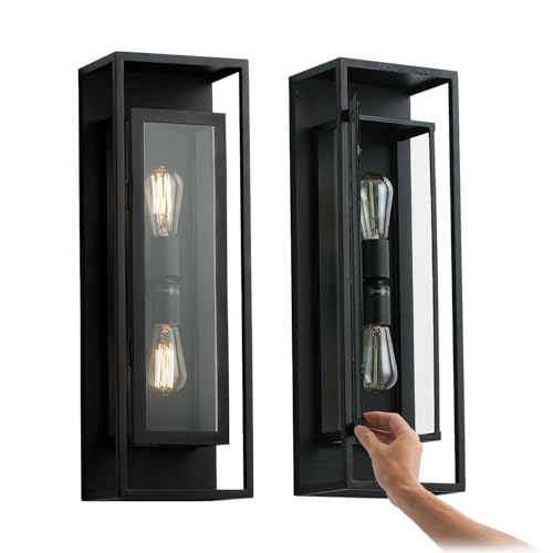 Image of mirrea 24 inch Modern Outdoor Porch Wall Light, Matte Black, 2 Pack