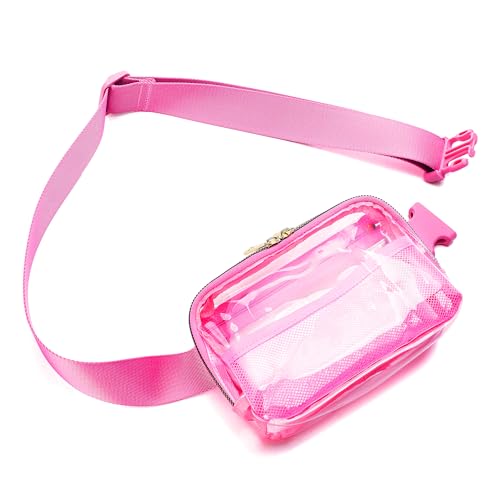 Image of Rose Red Clear Belt Bag Fanny Pack Stadium Approved Crossbody Waist Bag for Women Men with Adjustable Strap for Concerts Sports Travelling Hiking Running