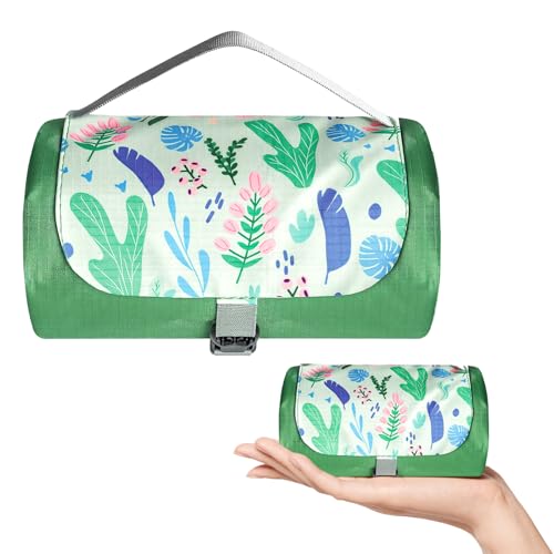 Hainue Picknickdecke Wasserdicht 150 x 210 cm,Ultraleicht Tragbar Campingdecke, Waschbare Sandfest Stranddecke,Outdoor Decke mit Tragegriff in Dunkelgrün für Picknick,Camping Wandern & Strand
