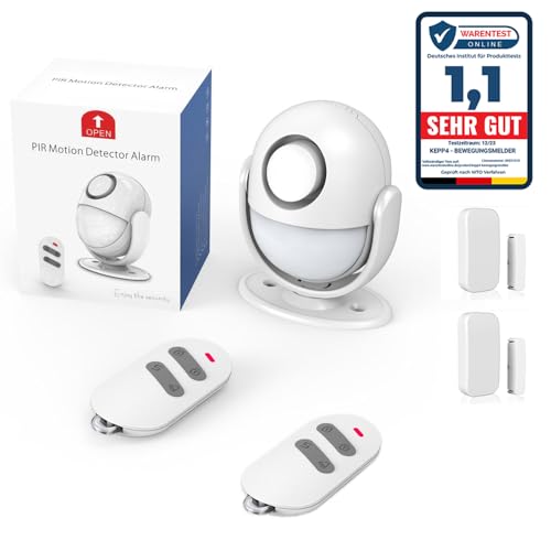 Kepp4 Bewegungsmelder mit Alarm 125dB (Set2). Inkl. 2 Fernbedienungen und 2 Fenster/Türkontakte, erweiterbar mit bis zu 20 Kontakten.