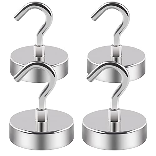 DIYMAG Magnetic Hooks,110 lb Heavy Duty Strong Magnet with Hook for Fridge, Strong Rare Earth Neodymium Magnet Hooks for Hanging, Magnetic Hanger for Kitchen,Cruise, Grill, Garage and Storage, 4 Packs