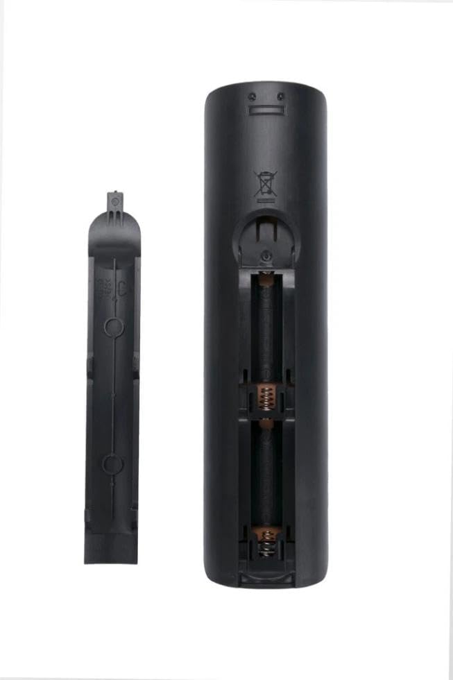 Back of the AA59-00607A remote control with the battery cover removed, showing the two AAA battery slots.