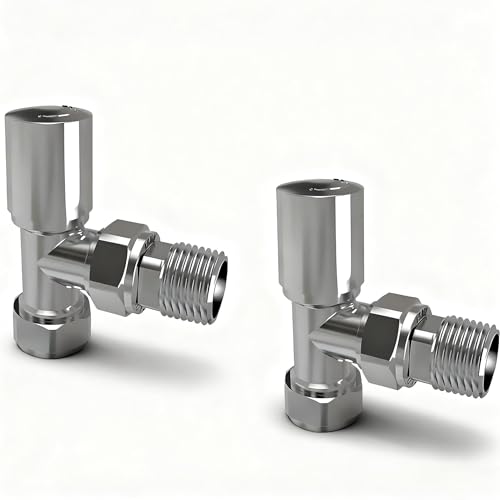 Image of TRV Traditional Manual Angled Radiator Valves Set, 15mm x 1/2", Suitable for Radiators & Heated Towel Rail, Central Heating Design, for UK Central Heating System Modern Bathroom(Chrome)