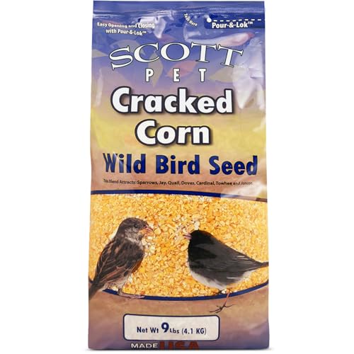 Scott Pet Wild Bird Seed Cracked Corn 9 lbs Bag Feed Great Source of Protein and Fiber Food for Outside Wild Birds