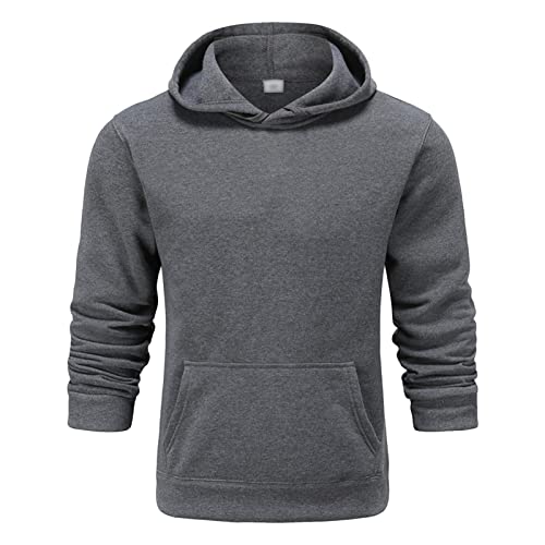 Maiyifu-GJ Pullover Hoodies for Men Classic Casual Solid Loose Fit Long Sleeve Hoodie Basic Lightweight Hooded Sweatshirt (Dark Grey,XX-Large)