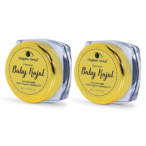 Image of Organic Netra Baby Compressed Powder Kajal Water Resistant,Smudgeproof,Longlasting For Normal Skin Type Enriched With Natural&Organic Ingredients With No Harmful Chemicals,Matte Finish,4g (Pack of 2)