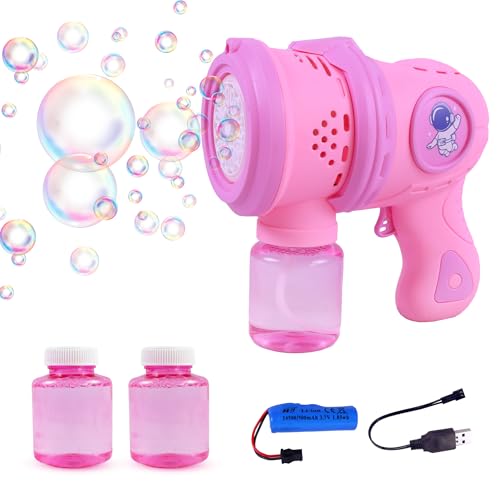 Image of Toyshine 12 Holes Powerful Automatic Battery Operated Bubble Gun Machine with 2 Refil Bottles Bubble Blaster for Adults Kids Birthday Return Gift - Pink