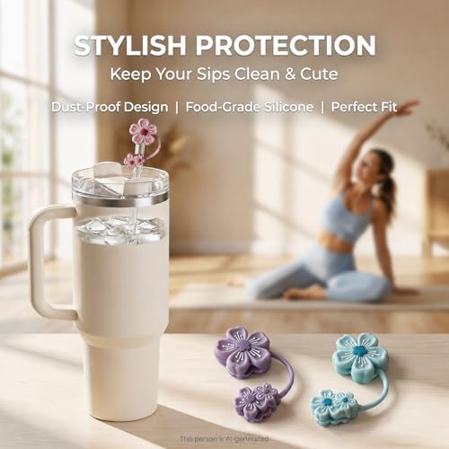 Image of BTYHAOS Straw Covers, Dust Proof Straw Toppers Fit Stanley 30 40oz Tumbler | Reusable Food-Grade Silicone Straw Covers Cap for Most 10mm Straw