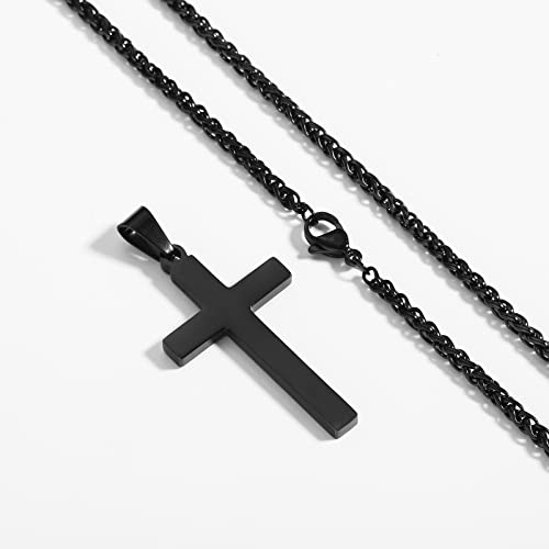 Rs Stainless Steel Black Cross Necklace For Men Boys Christian Cross Pendant Jewelry Chain 24 Inch #TOP2