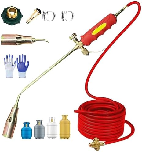 Portable Propane Torch Weed Burner Kit, 1.4in Nozzle, 4Ft Hose, Flame Weng Tool, Electric BBQ Lighter, Ideal for Roofing, Ice Removal, and Garden Maintenance