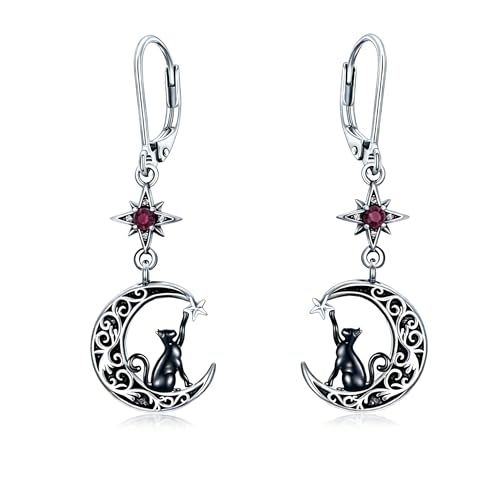Boucles d'oreilles chat argent 925 anti-perte grâce au fermoir étrier sécurisé