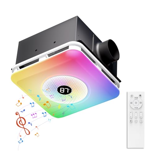 BSEED Bathroom Exhaust Fan with Bluetooth Speaker & LED Light, 230 CFM 1.5 Sone, 7-Color RGB & 3CCT Adjustable Light, Music Sync, Digital Display, Remote Control, Easy Install (White)
